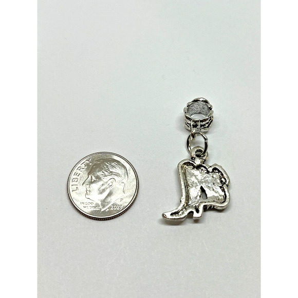 Vintage Silver Cowboy Hat & Boot Spur Charm Dangle European Bracelet fit Western - Picture 2 of 2